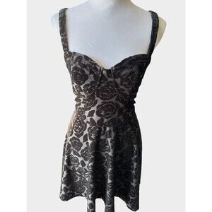 abercrombie fitch Burnout Velvet Rose Floral Black Mini Dress Whimsigoth Witchy